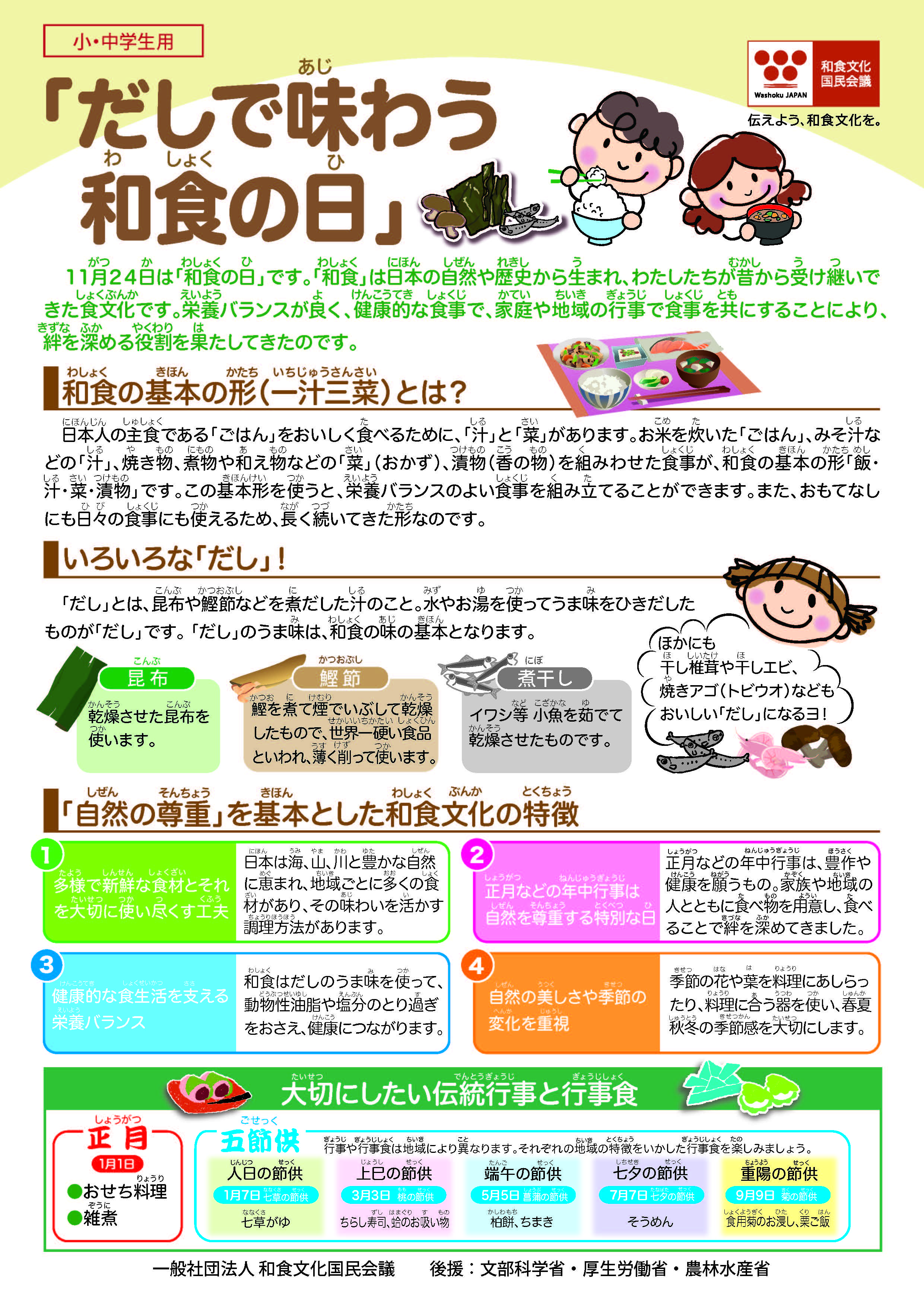 子どもたち用「だし」テキスト兼ご家庭用和食レシピ
